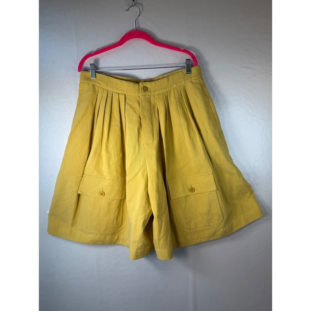 Chloe Pleated Cargo Shorts Mustard Yellow Cotton Linen Cinch Back Size 42 IT - Picture 4 of 11